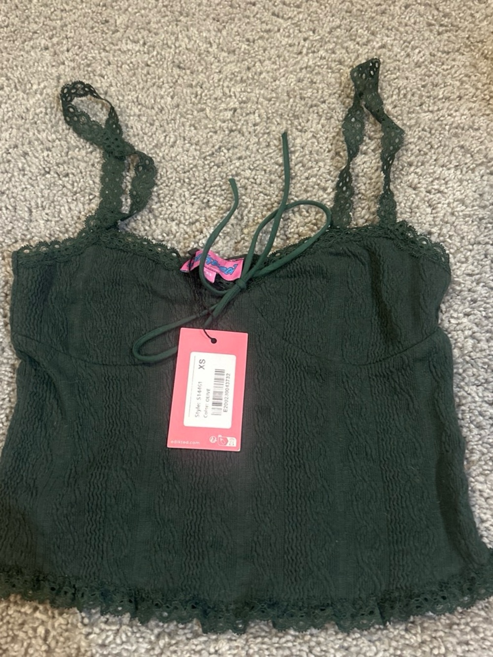 Edikted Dark Green Lace-Trim Crop top